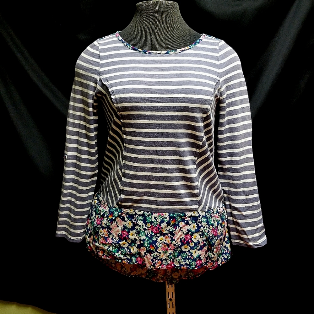 Anthropologie Postage Stamp Highlow Striped and Floral Top